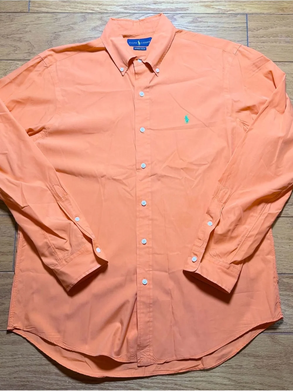 Ralph Lauren Mens Shirt Orange Large Classic Fit Bermuda Poplin Cotton Silk